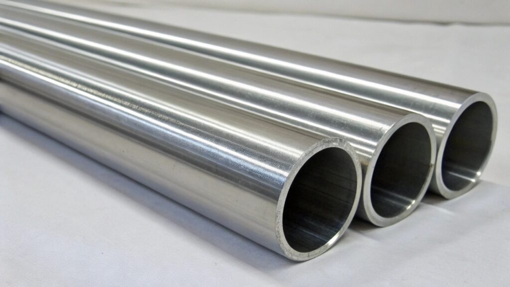 A stack of aluminum pipes clearly marked with "SCH 40" on their surface.